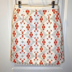 𝅺MAEVE cream & red Embroidered Mini Skirt with Pompoms size 2